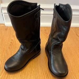 Kids Black Leather Knee-High Boots